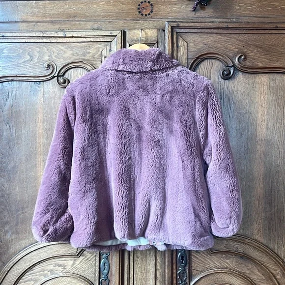 Anthropologie Faux Fur Jacket Teddy Bomber Mauve Dusty Rose - Picture 8 of 15
